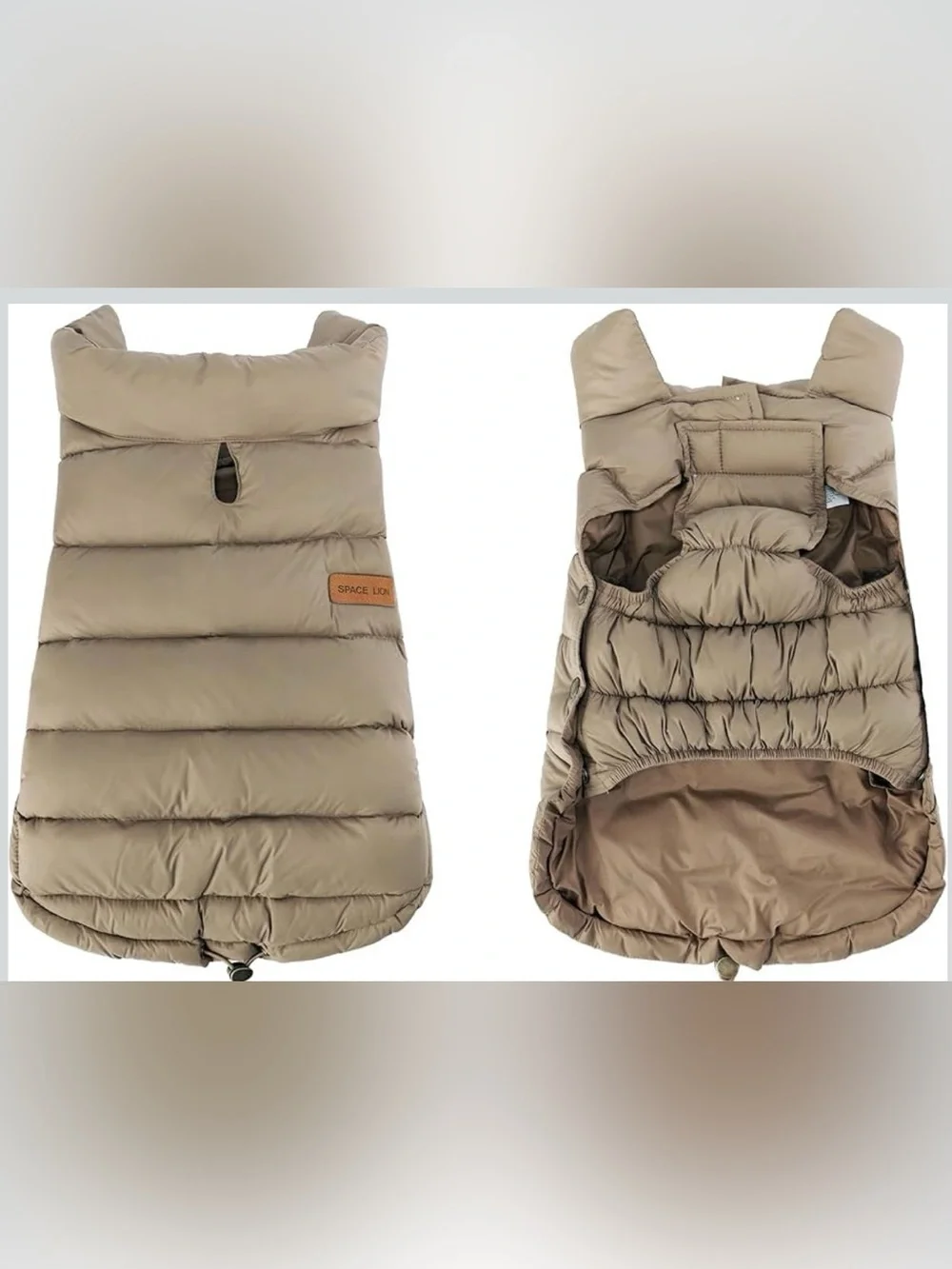NWT Space‎ Lion Dog Puffer Vest – Small Khaki Duck Down Winter Coat